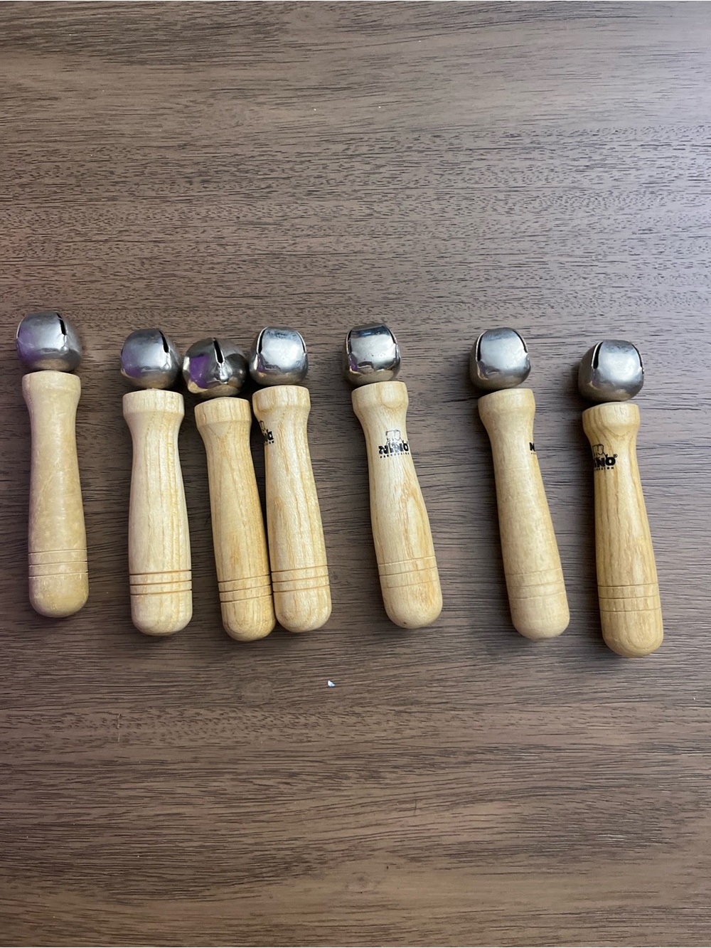 Wood Handle Jingle Bells Set - Natural Wood and Silver